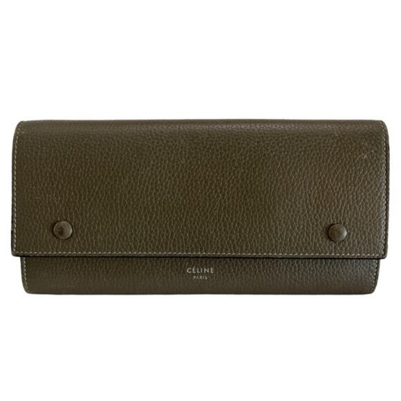 Céline Pebbled Leather Large Flap Wallet Grey And Yellow Made in Italy - Picture 1 of 13